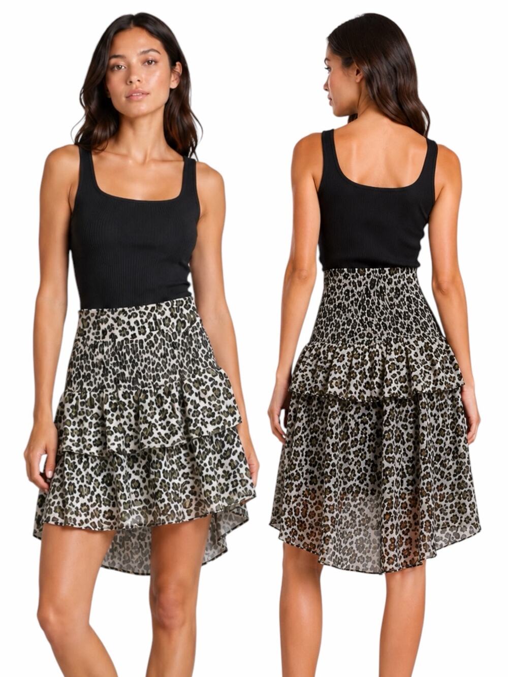 Walter Baker Minty Skirt Olive Leopard High Low Size 4